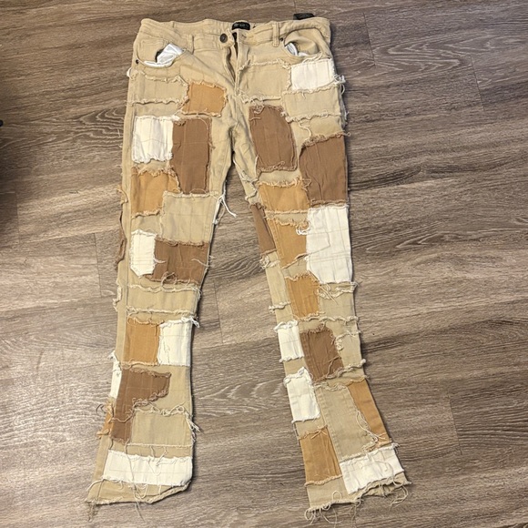 Patchwork Mens Stacked Jeans